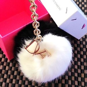 DVF Diane von Furstenberg Pom Pom Fur charm in Black & White